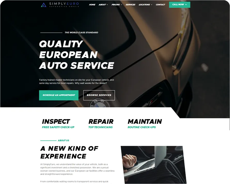 Simply Euro automotive website homepage design
